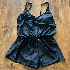 Ellen Tracy One Piece Swim Bathing Suit Romper Black Size 10. NWT